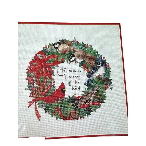 Vintage Bucilla Cross Stitch Kit #83218 Unfinished Christmas Wreath READ - Picture 9 of 11